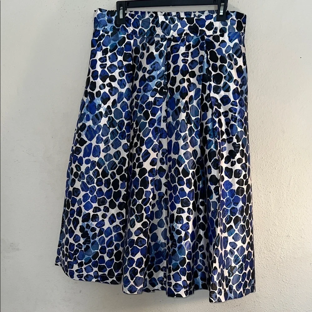 Ashley Stewart Vibrant Blue and Black Patterned Skater Skirt